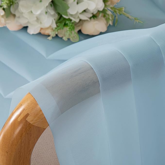 Chyhomenyc Light Blue Sheer Curtains 84 Inch Length 2 Panels, Light Filtering - Image 2