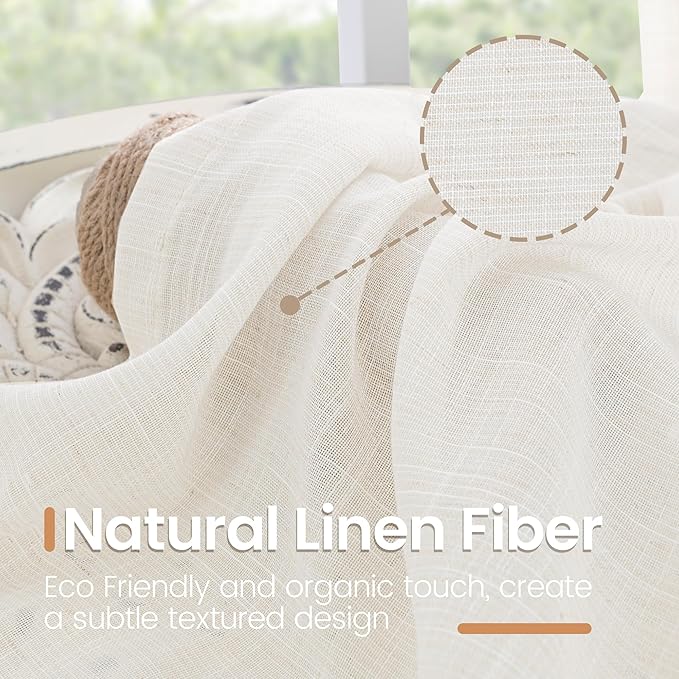 BGment Linen Semi Sheer Curtains 63 Inch Length - Image 3