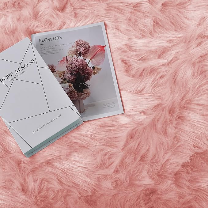 Goolela Pink Faux Sheepskin Fur Rug 4x6 Fluffy Fuzzy Furry Area Rug - Image 8