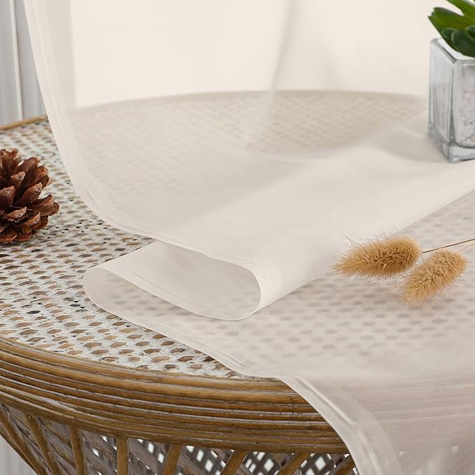 OVZME Cream Sheer Curtains 120 Inches Long 2 Panels Set, 59 Inch Extra Wide - Image 2
