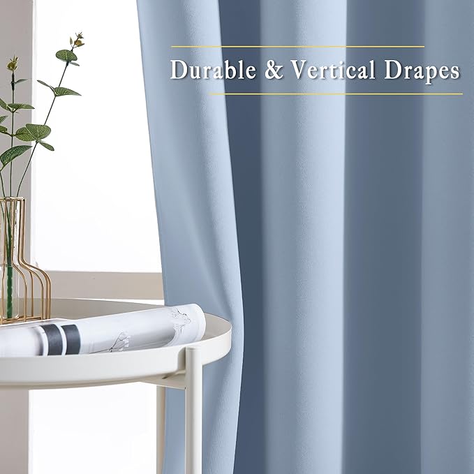 NICETOWN Vintage Blue Blackout Bedroom Curtains 96 inches Long, Grommet Thermal - Image 5