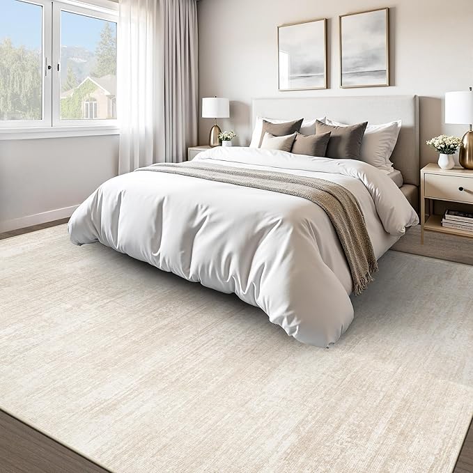 Area Rugs 10x14 Living Room: Washable Rug Modern Abstract Neutral Soft Non-Slip - Image 2