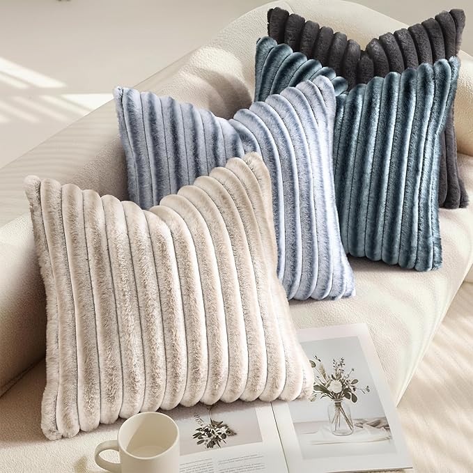 decorUhome Cozy Faux Fur Throw Pillow Covers 26x26 Set of 2 Decorative Soft - Image 4