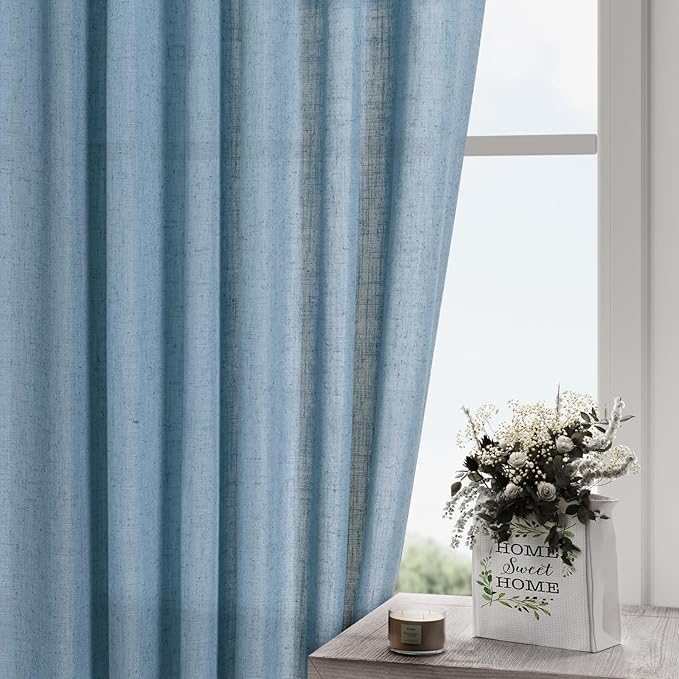 2 Panels Set Dusty Blue Linen Curtains 105 Inches Long - Image 5