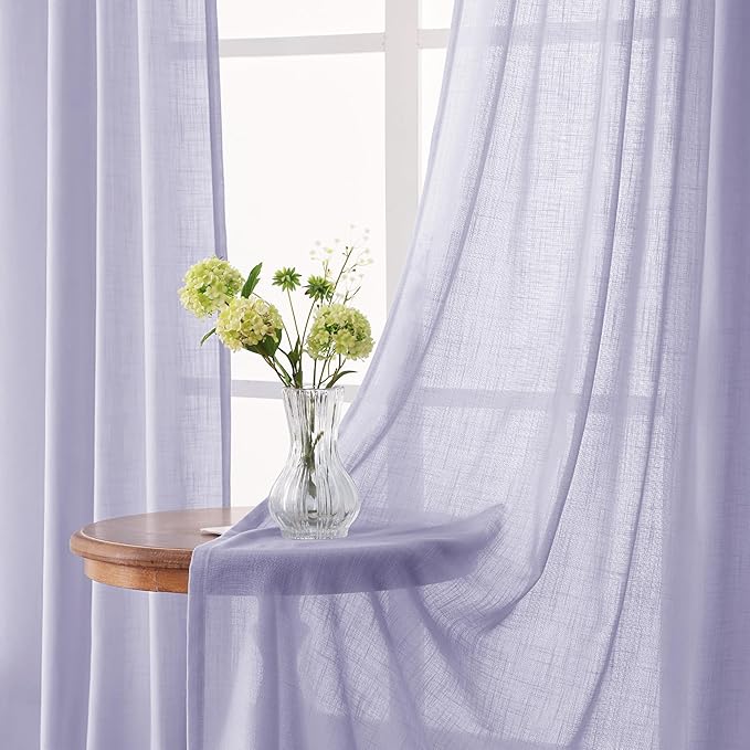 Lavender Purple Linen Curtains 84 Inch Length 2 Panels Set - Image 3
