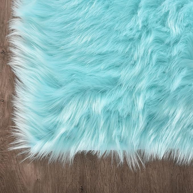 Latepis Blue Rugs for Bedroom Washable 3x5 Faux Sheepskin Fur Rug Fluffy Shaggy - Image 5