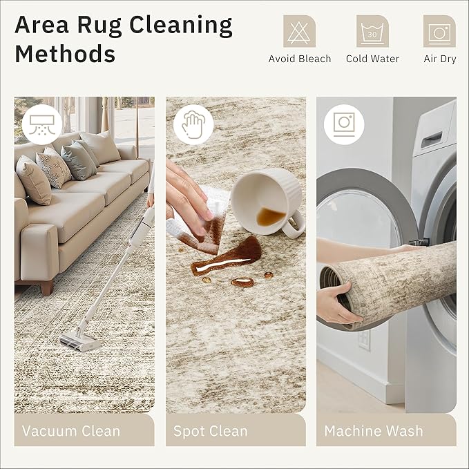 2x3 Washable Rugs for Kitchen, Powder Room Small Area Rug Non-Slip Vintage Low - Image 4
