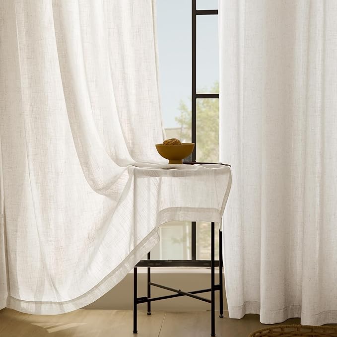 2 Panels Set Cream Linen Curtains 132 inches Long - Image 5