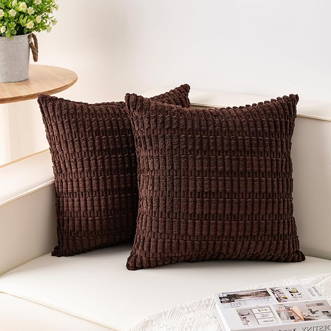 Pack of 2 Corduroy Decorative Throw Pillow Covers 26x26 InchSoft Striped Pillow by Unknown