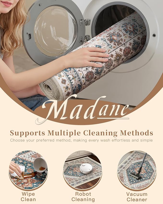 Madane Washable Area Rug 2x3, Small Entryway Rug Non-Slip Vintage Door Mat - Image 8
