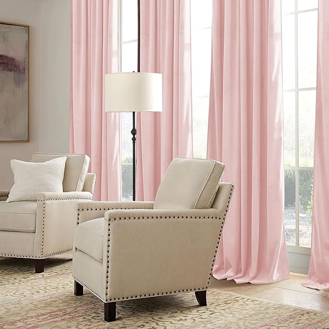RYB HOME Pink Velvet Curtains 102 inches, Back Tab Soft Fabric Room Darkening - Image 6