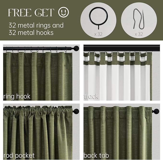 Topfinel 102 Inch Long Linen Blended Blackout Curtains 2 Panels, Back Tab - Image 5