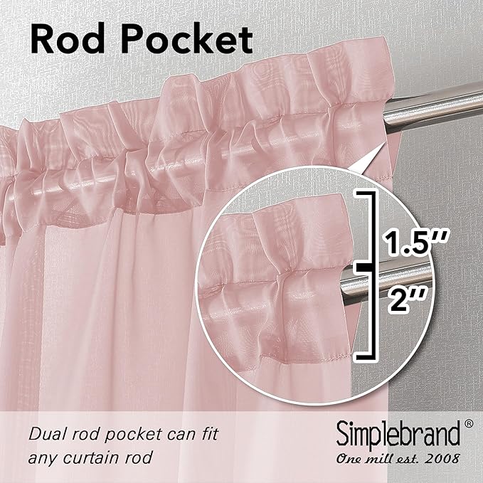 Simplebrand Blush Sheer Curtains 96 Inches Long, Light Filtering Light Purple - Image 5