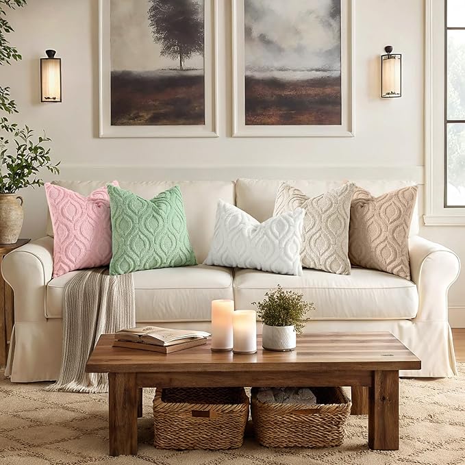 decorUhome Throw Pillow Covers 22x22 Inch Set of 2, Soft Plush Faux Wool Beige - Image 5