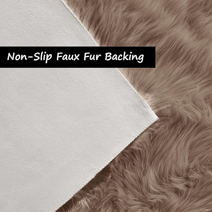 Goolela Beige Round Rug 4ft Fluffy Sheepskin Faux Fur Rug - Image 3