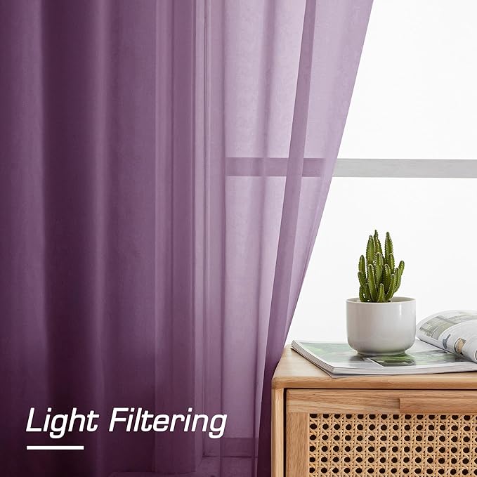 OWENIE Plum Sheer Curtains, Sheer Curtains 78 Inches Long 2 Panels Set - Image 2