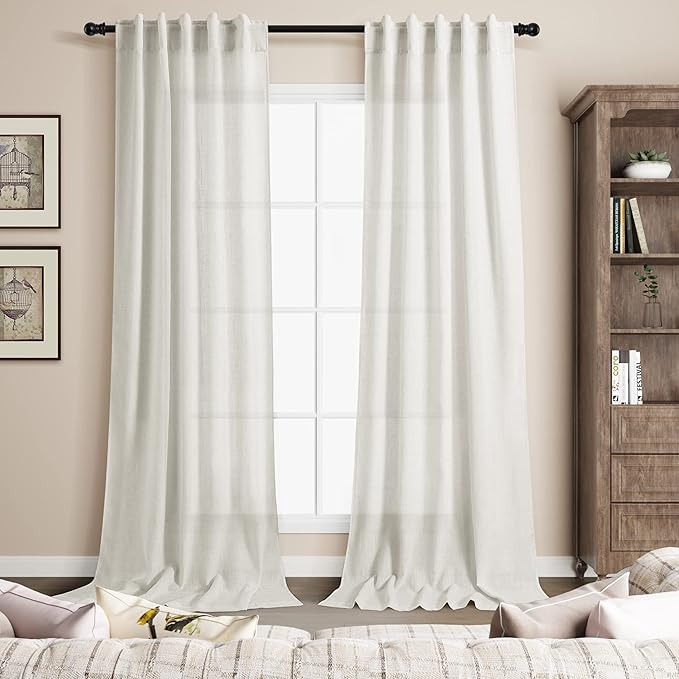 38 inches Wide Back Tab Linen Curtains 96 inches Long 2 Panels Set - Image 7