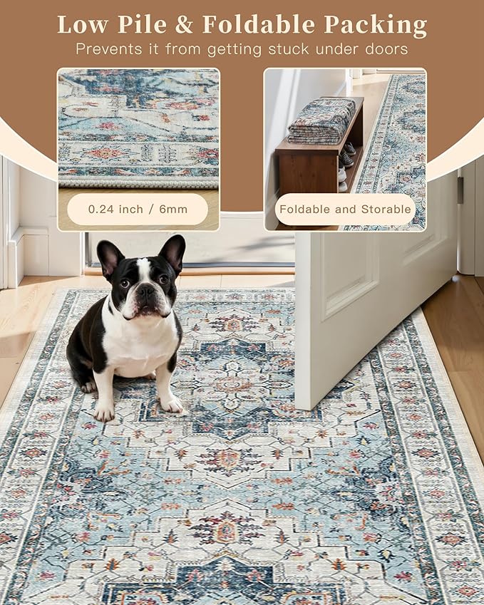 Madane Washable Area Rug 2x3, Small Entryway Rug Non-Slip Vintage Door Mat - Image 6