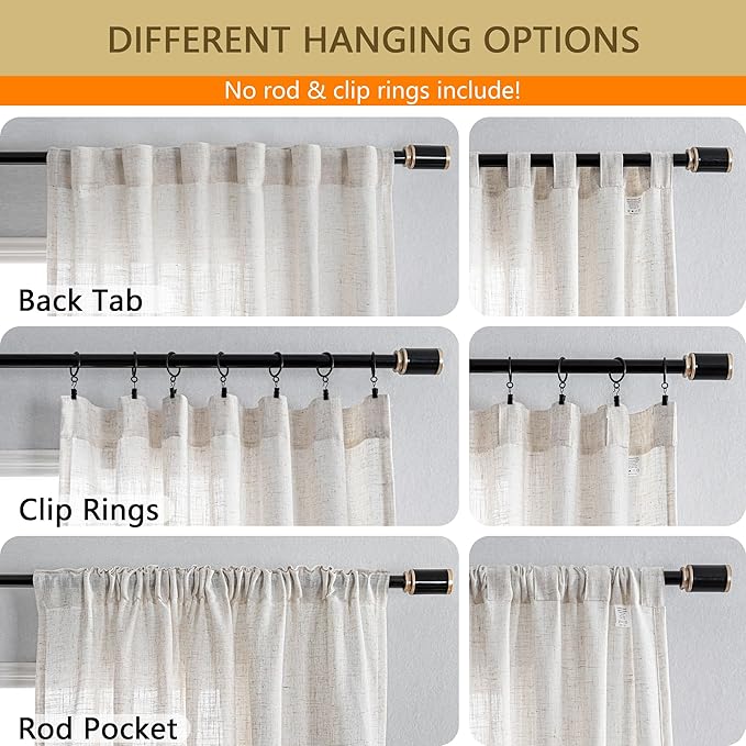 MYSKY HOME Linen Curtains for Living Room, Natural Semi Sheer Curtains & Drapes - Image 4