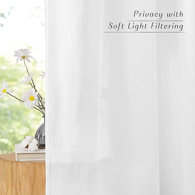 NICETOWN White Linen Curtains 132 inches Long, Grommet Privacy Added Linen - Image 5