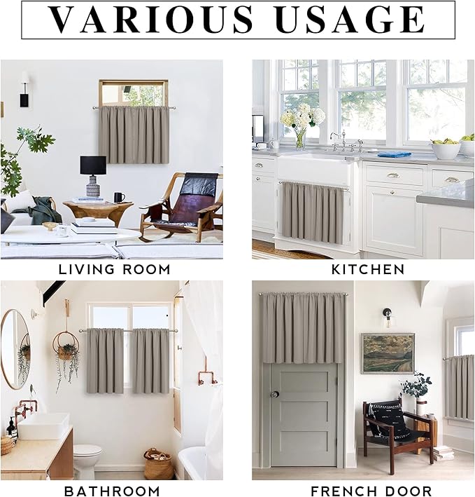 RYB HOME Basement Bathroom Kitchen Cafe Blackout Privacy Curtains, Short - Image 7