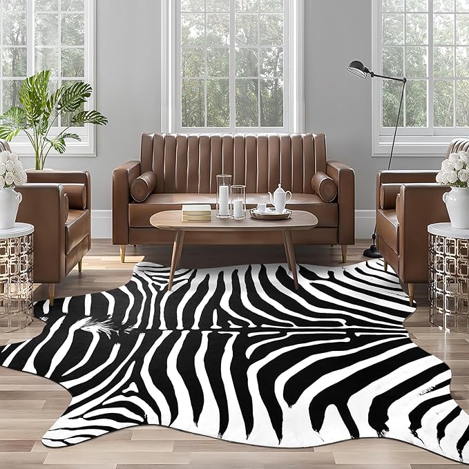 AROGAN Premium Faux Zebra Hide Rug 5.2 x 6.2 Feet, Sturdy and Large Size Bear - Image 4