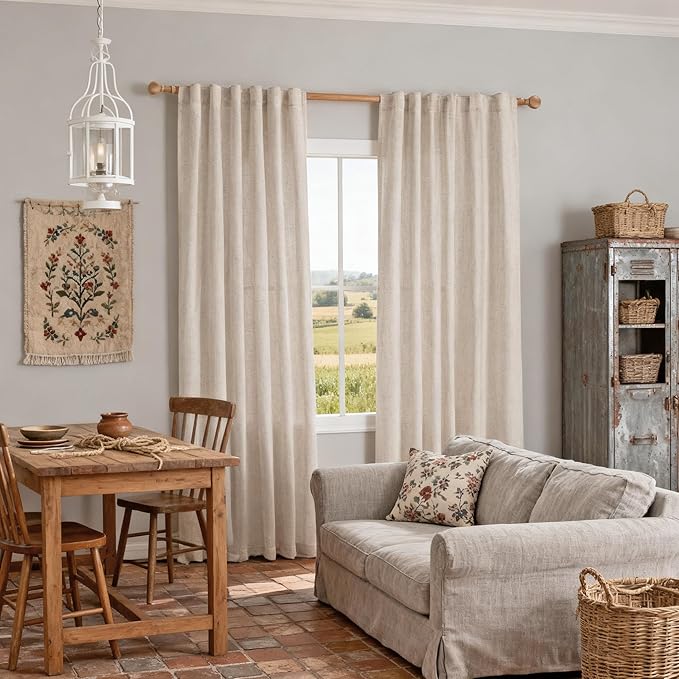 MYSKY HOME Boho Curtains 72 Inch Length, Natural Linen Semi Sheer Drapes - Image 8