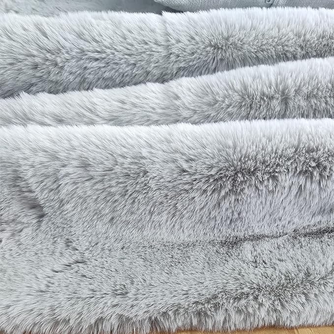 Ghouse Faux Rabbit Fur Round Rug 6ft Grey Round Rugs - Image 6