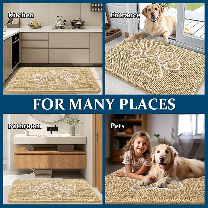 OLANLY Dog Door Mat for Muddy Paws 59x35, Paw Print Design, Absorbs Moisture - Image 8
