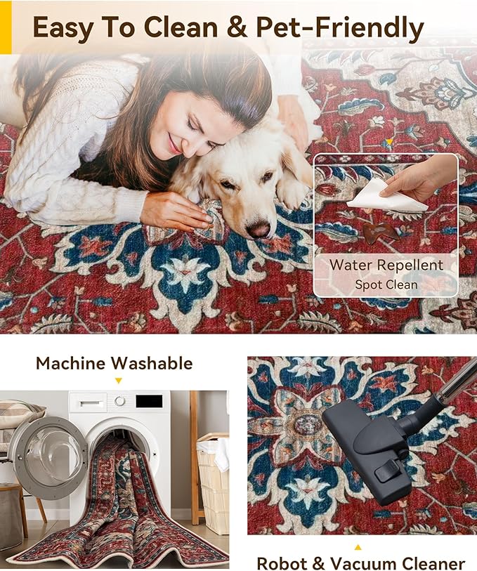 RELEANY Area Rugs 8'x10' Washable Non-Slip, Floral Vintage Distress Print - Image 5