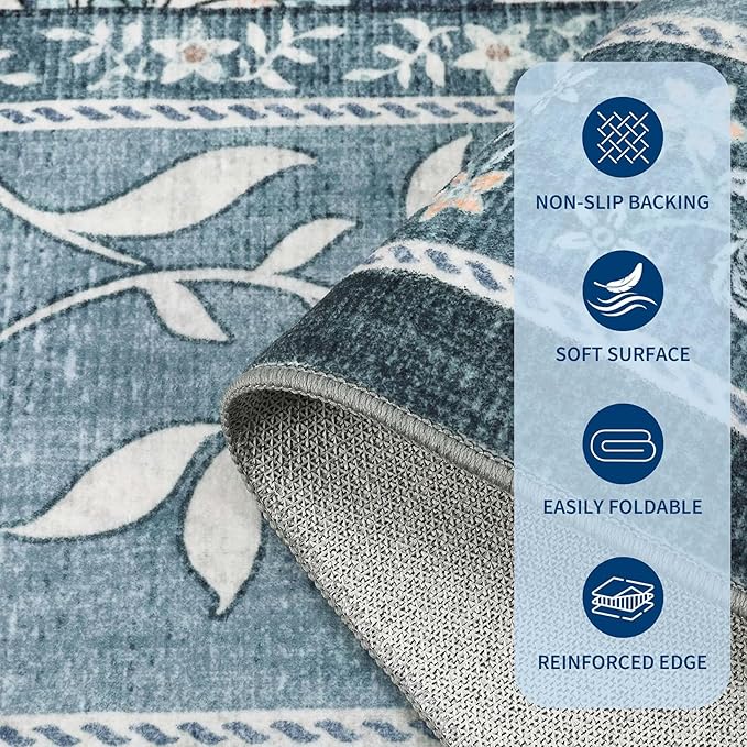 GarveeHome Provence Misty Blue 3x5 Rug Washable Non-Slip Low-Pile Indoor Rugs - Image 6