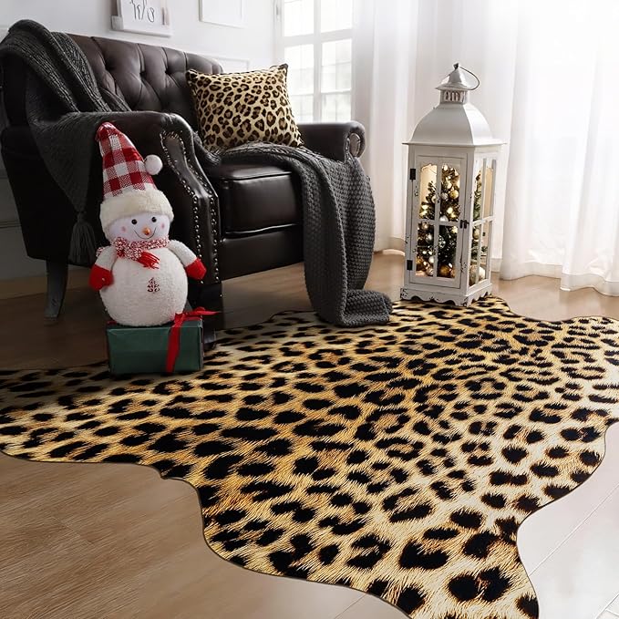 AROGAN Western Decor Faux Fur Leopard Rug, 4.6 x 5.2 Feet Premium Animal Skin - Image 6