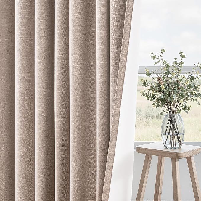 90 inch long linen Blackout curtains 2 Panels 100% Black out Linen texture - Image 6