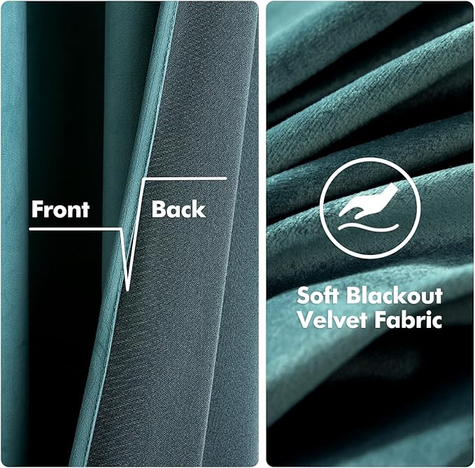MIULEE 2 Panels Blackout Velvet Curtains Solid Soft Grommet Teal Curtain - Image 3