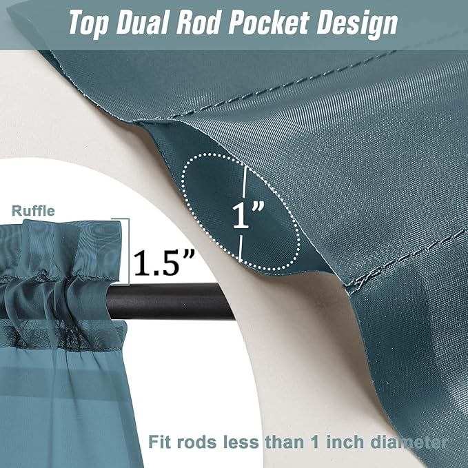Valances for Windows 14 inch Length 2 Panels, Small Voile Sheer Curtains for - Image 3
