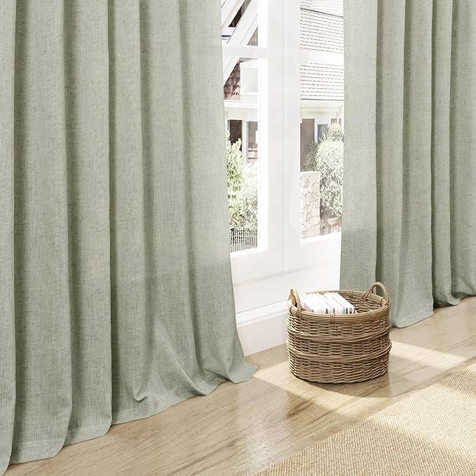 2 Panels Set Sage Green Linen Curtains 126 Inches Long - Image 6