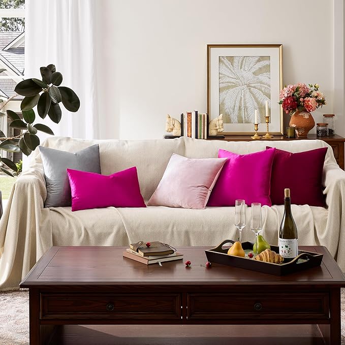 GIGIZAZA 12x20 Hot Pink Pillow Covers Velvet Lumbar Pillow Decorative Throw - Image 6