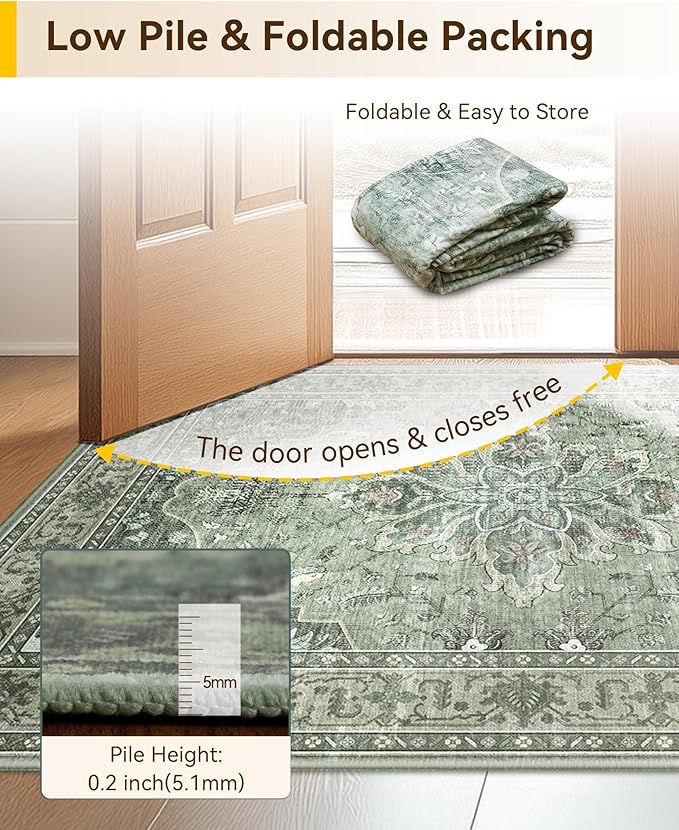 Area Rugs 10'x12' Washable Non-Slip, Floral Vintage Distress Print Pattern - Image 6