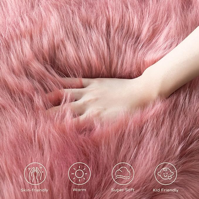 Ashler Faux Fur Rug, Fluffy Shaggy Area Rug, Ultra Soft 3 x 3 Feet Sheepskin Fur - Image 5