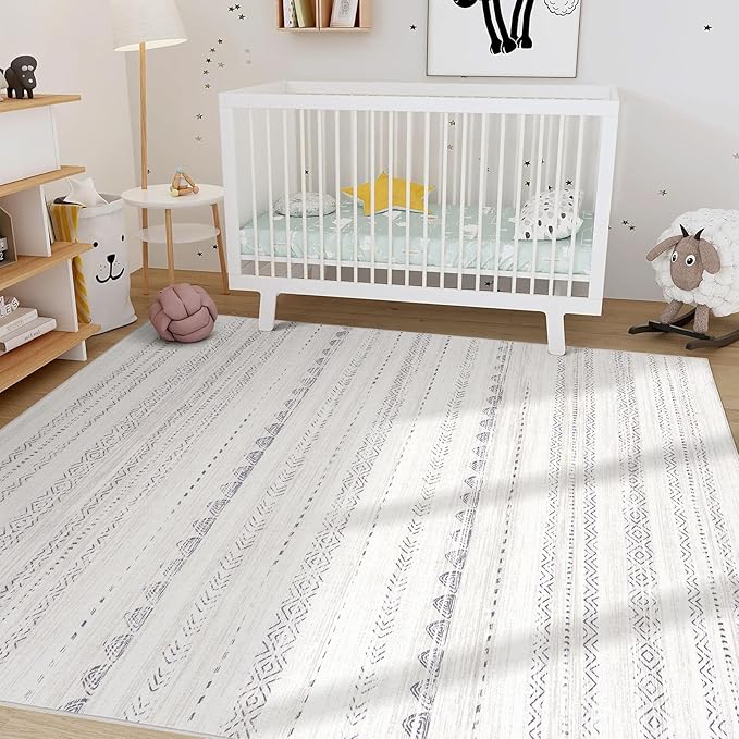 Nakagishi 5x8 Area Rug Living Room: Washable Boho Large Neutral Soft Farmhouse - Image 8