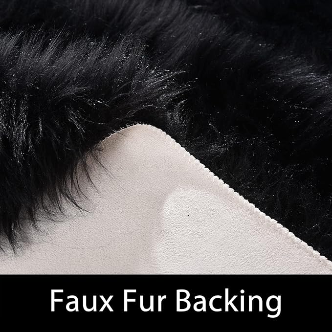 Latepis 2x8 Runner Black Faux Sheepskin Fur Rug Washable Shag Fluffy Rugs - Image 3
