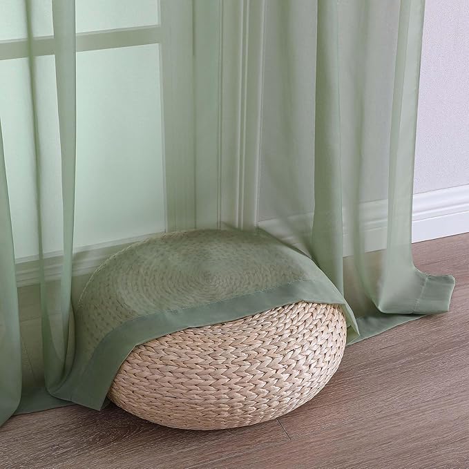 OVZME Sage Green Sheer Curtains 84 Inches Long 2 Panels Set, Light Filtering - Image 6