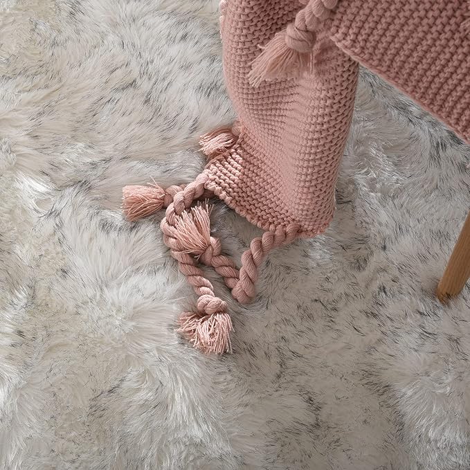 Goolela Round Sheepskin Area Rug 6ft Fluffy Circle Faux Fur Rug - Image 7