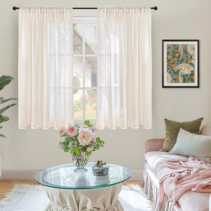 BGment Semi Sheer Linen Curtains 48 Inch Length - Image 2