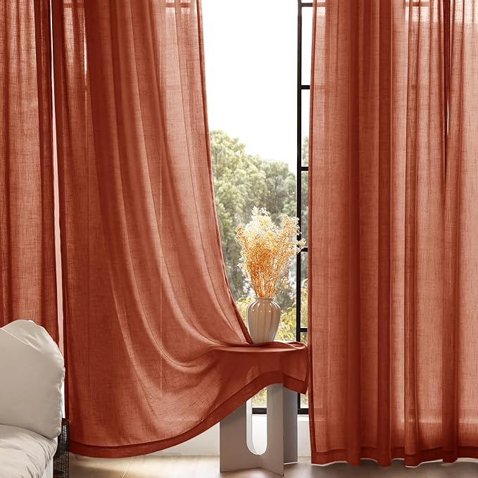 132 inch Linen Terracotta Curtains 2 Panels - Image 6
