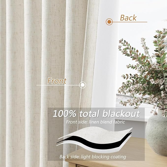 Guken Cream 100% Blackout Linen Curtains 42 Inch Wide by 72 Inch - Image 3
