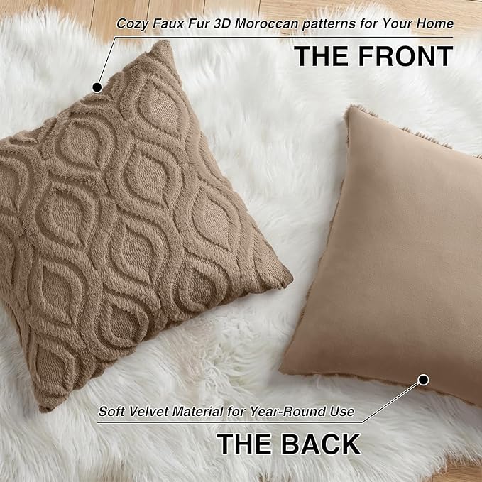 decorUhome Throw Pillow Covers 16x16 Inch Set of 2, Soft Plush Faux Wool Light - Image 8