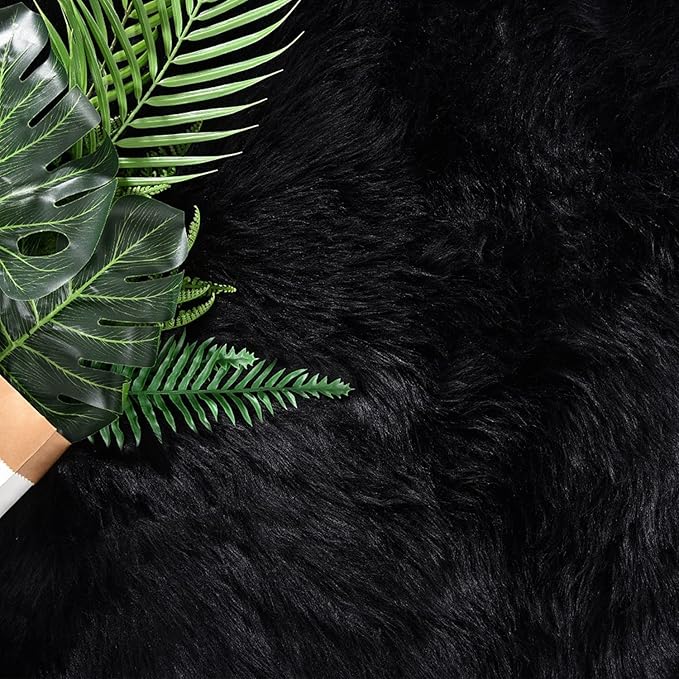 Latepis 9 x 12 Area Rug for Living Room Black Fur Faux Sheepskin Fluffy Rug for - Image 6