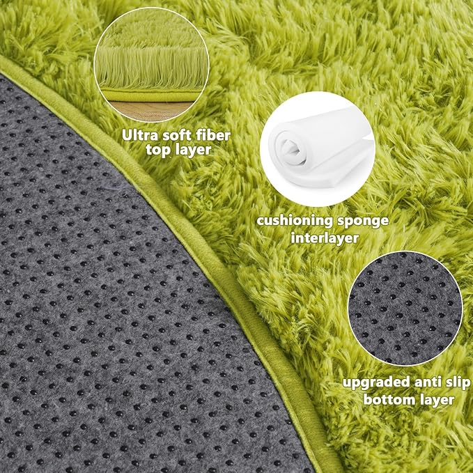 3'x3' Grass Green Round Rug for Bedroom, Ultra Soft Fluffy Circle Rug for Kids - Image 5