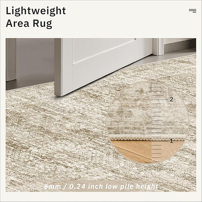 12x15 Washable Area Rug Brown Neutral Abstract Living Room Large Carpet Non - Image 8